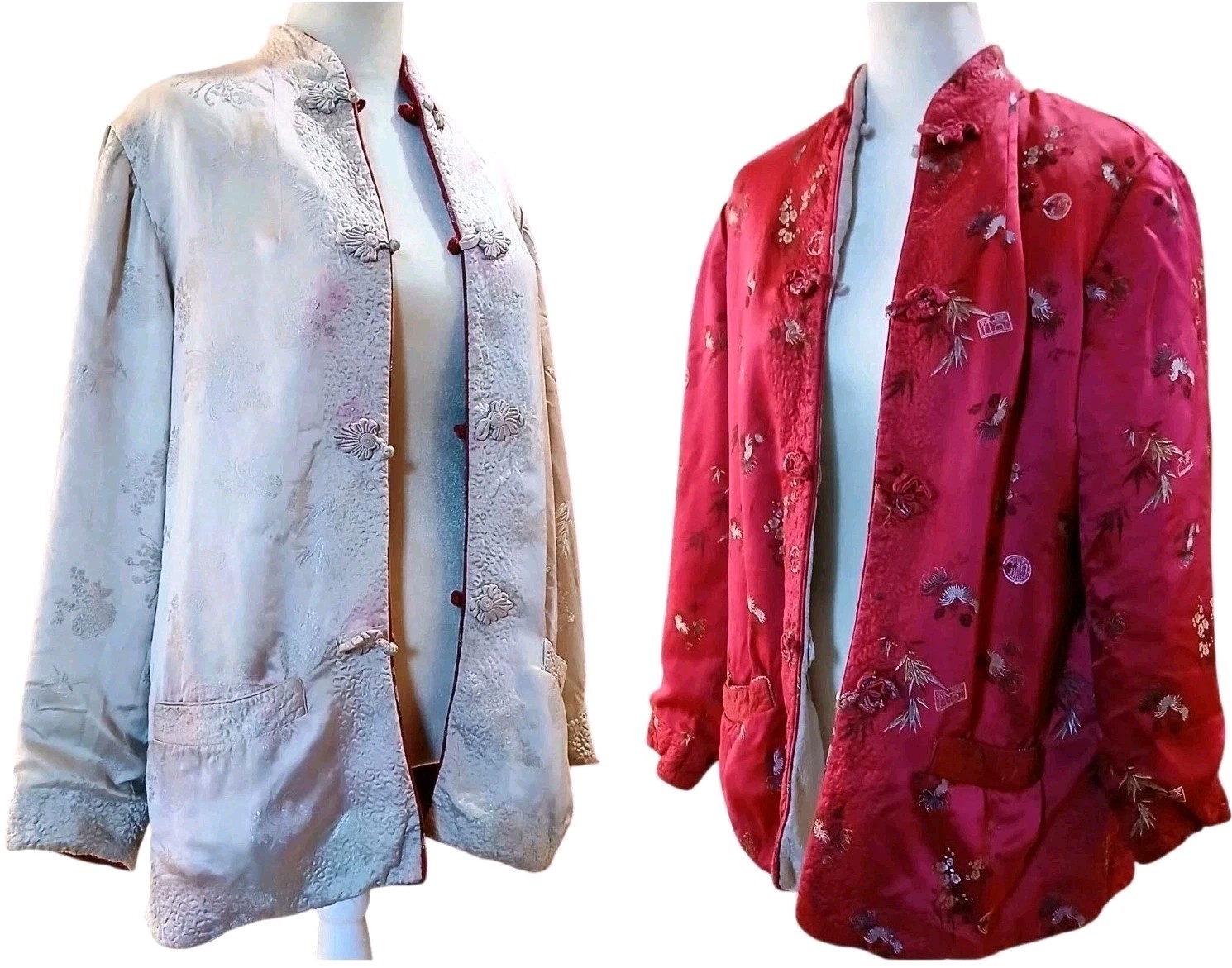 VTG 60s All Silk Brocade REVERSIBLE Fancy Mandarin Boudoir Jacket w/ Quilting S