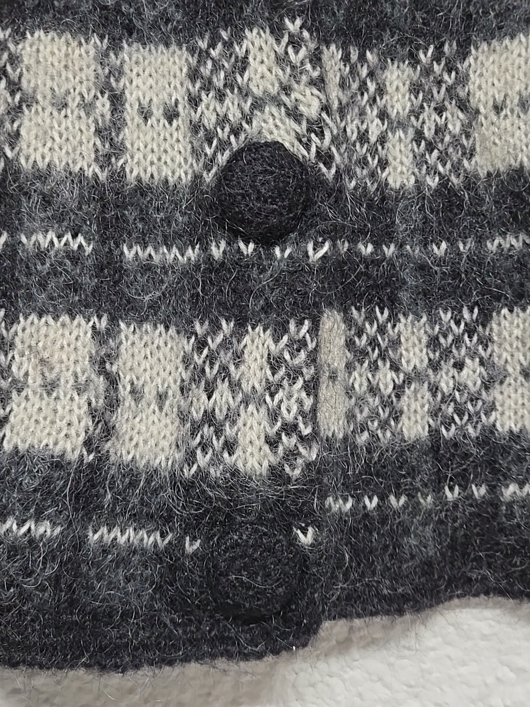 Vintage Boundary Waters Mohair Black White Striped Houndstooth Buttons Sweater