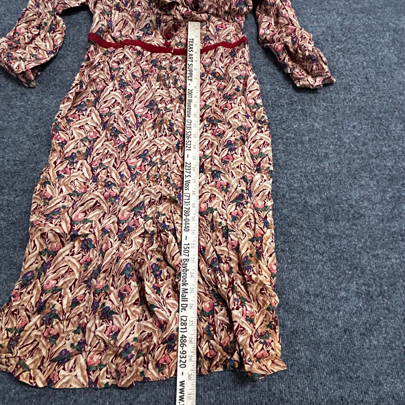 Momentos Dress Womens Large Rayon Floral Midi Long Sleeve Red Contrast Collar L
