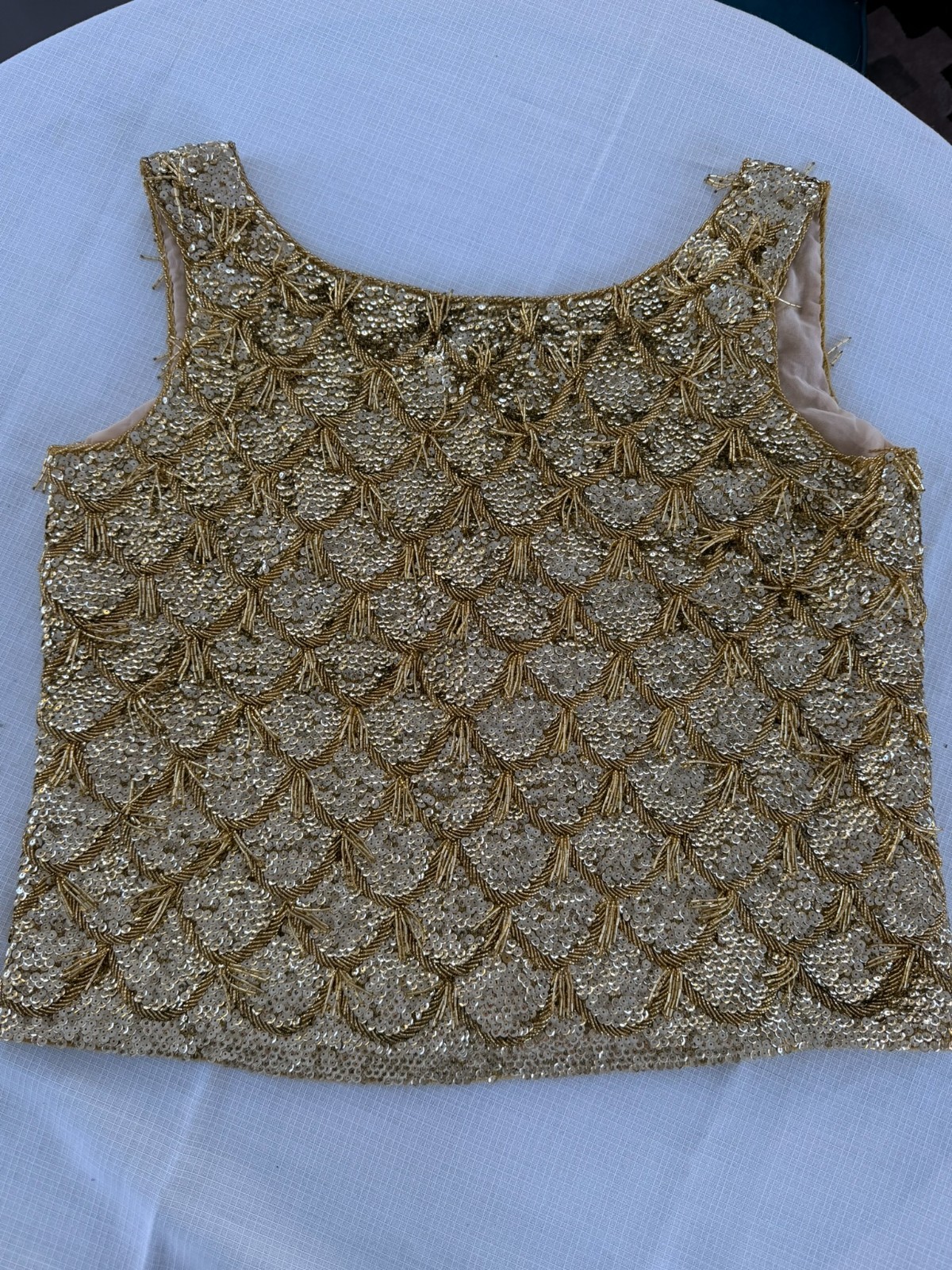 50’s /60’s VTG Wool Hand Beaded Sleeveless Top with Sequins Elegant Fringe SZ 16