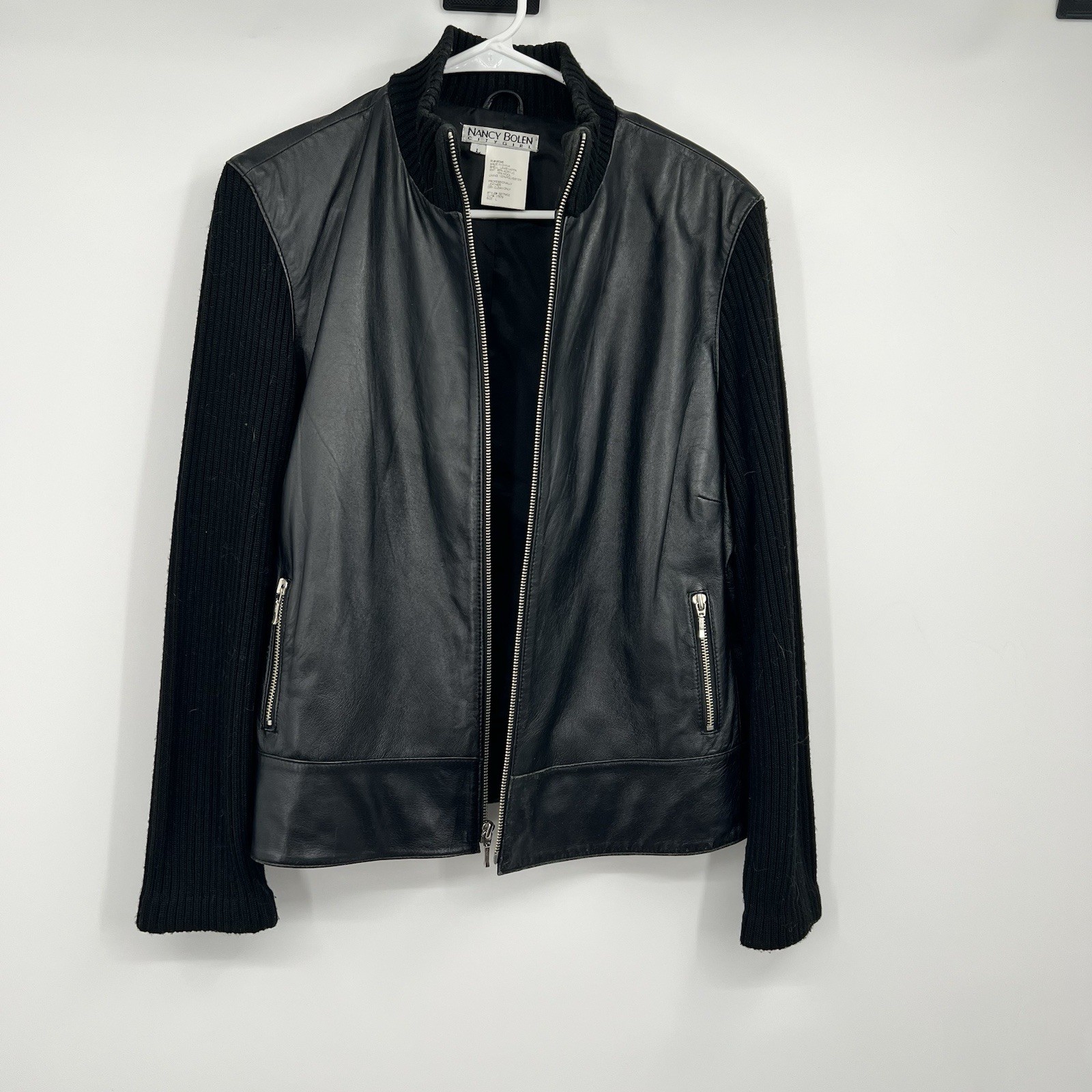 Womens VTG Nancy Bolen City Girl Zip Jacket Lamb Nappa Leather Wool Biker Retro