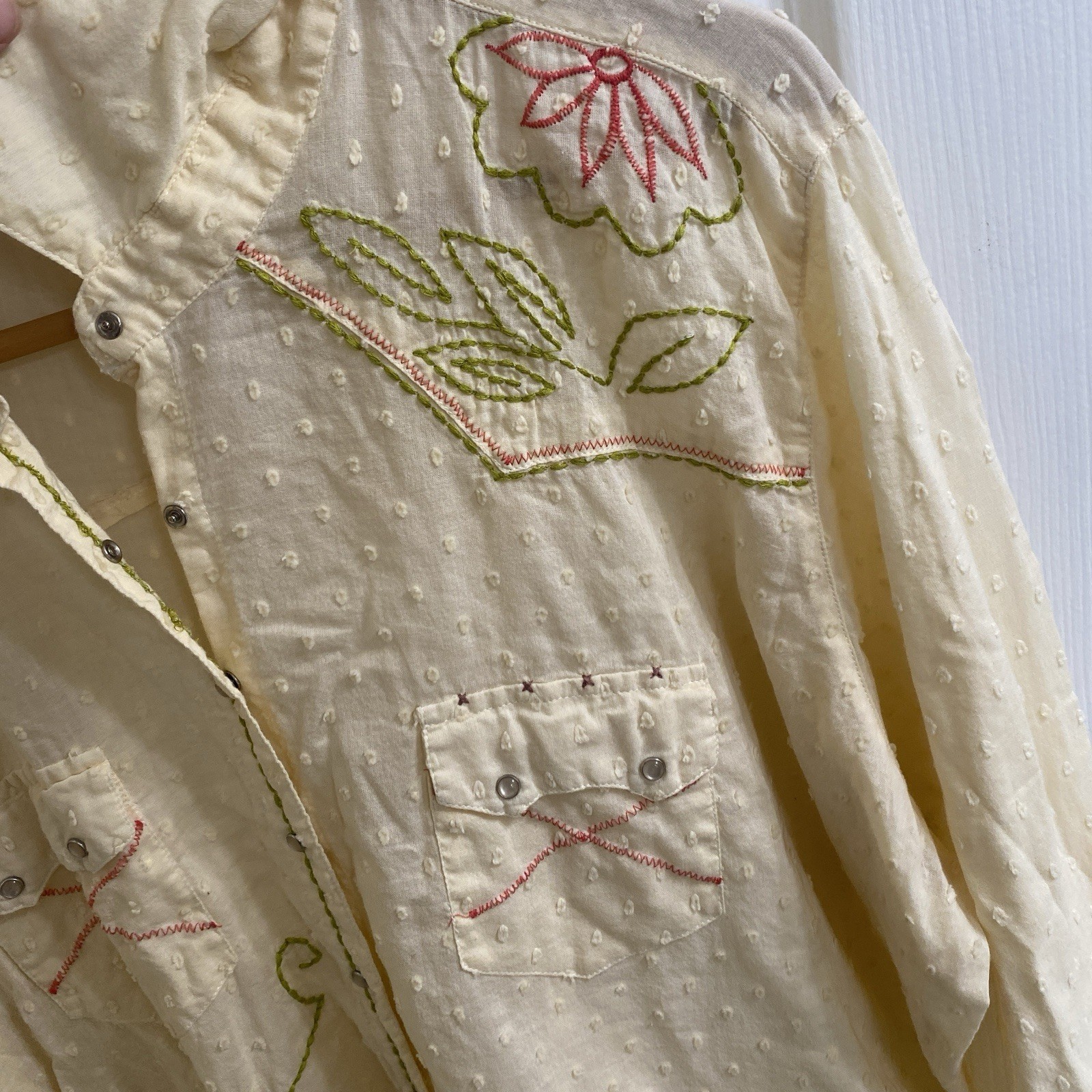 Vintage PINCH Embroidered Western Shirt 2X Yellow Cowgirl Coastal Cowboy Boho
