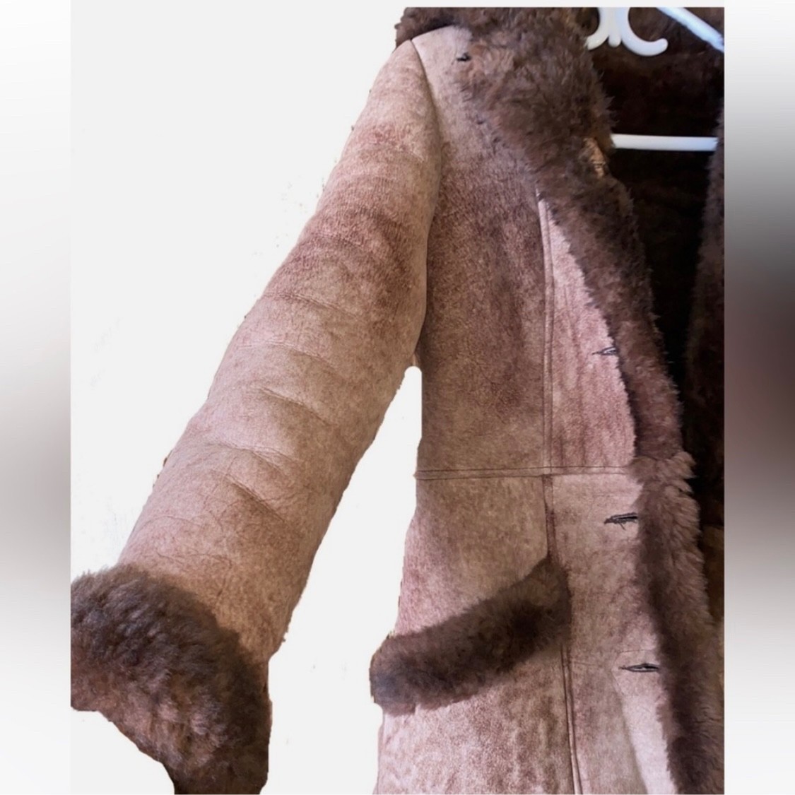 Vintage NorthSide Fashions Brown Sheepskin Shearling Coat Size 14