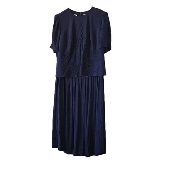 KSL Karin Stevens Dress 14 Vtg Navy Blue Mother Bride Formal sequins eveningwear