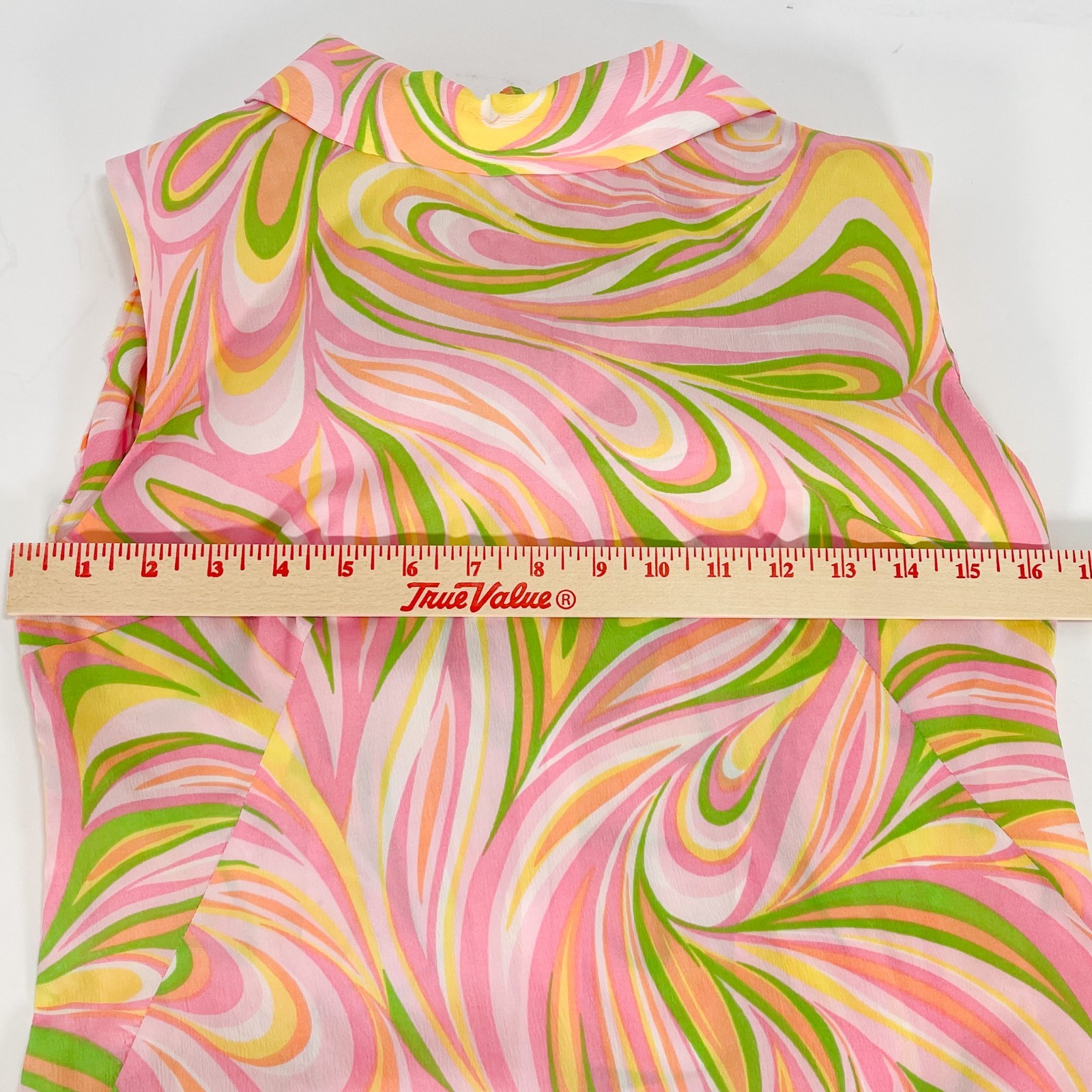 1960s Homemade Mod A-Line Midi Dress Psychedelic Print Tie-Back Collar