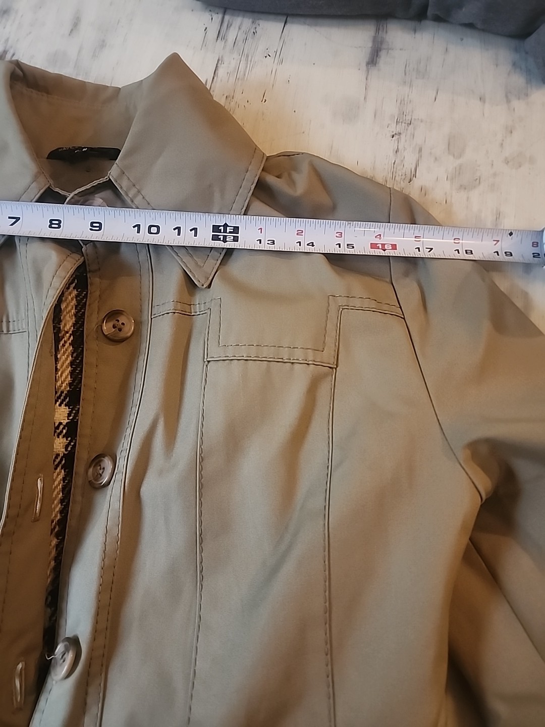 Womens Tan Fitted Trench Coat 7/8 Zip In Plaid Wool Liner Not A Burberry