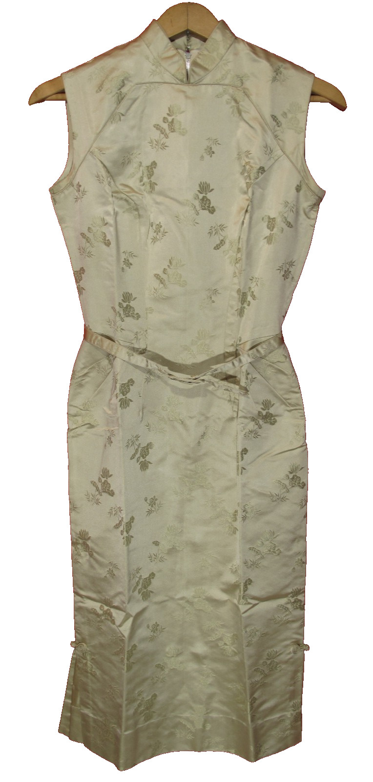 VTG Dynasty Hong Kong British Crown Colony Sleeveless Dress Floral Gold Sz 10