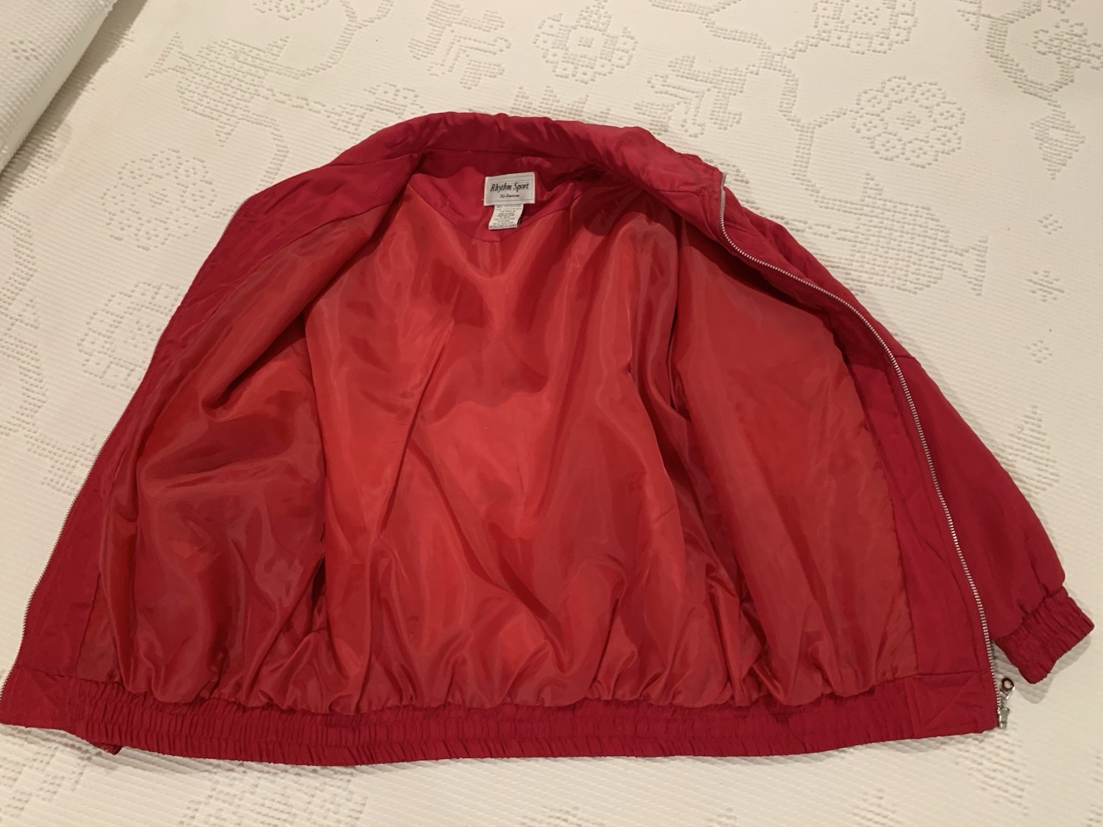 Janeve Rhythm Sport 2 Pc Windbreaker Track Suit Red Wine 100% Silk Sz M EUC!