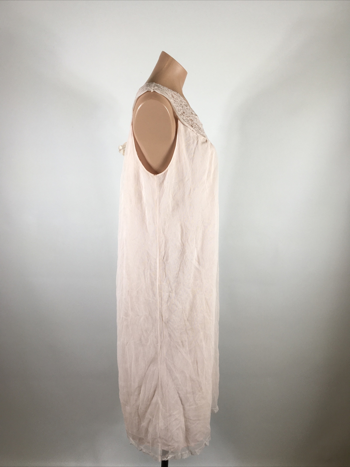 VTG 70s USA Mistee Bright Pink Double Chiffon Mini Slip Dress Nightgown Womens M