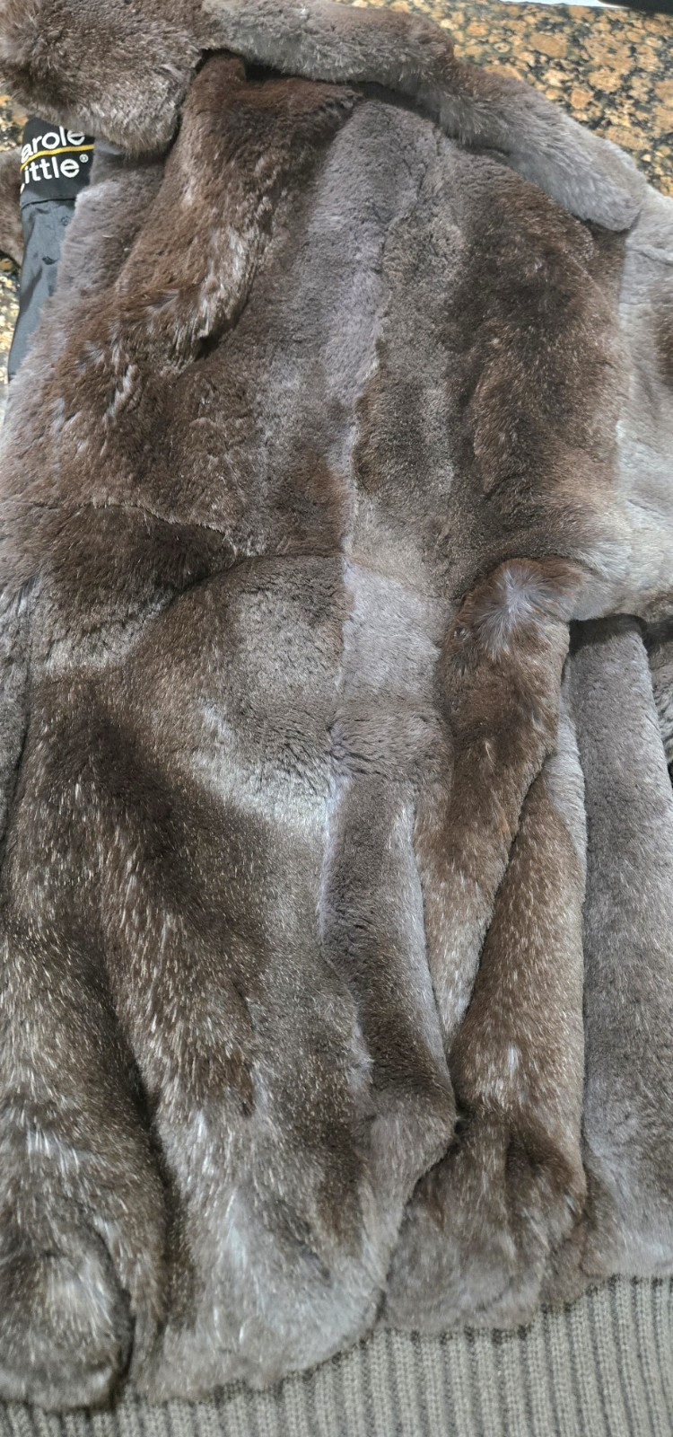 1980s CAROLE LITTLE Gray And Brown Patchwork Rabbit Fur Bomber Jacket Sz Large