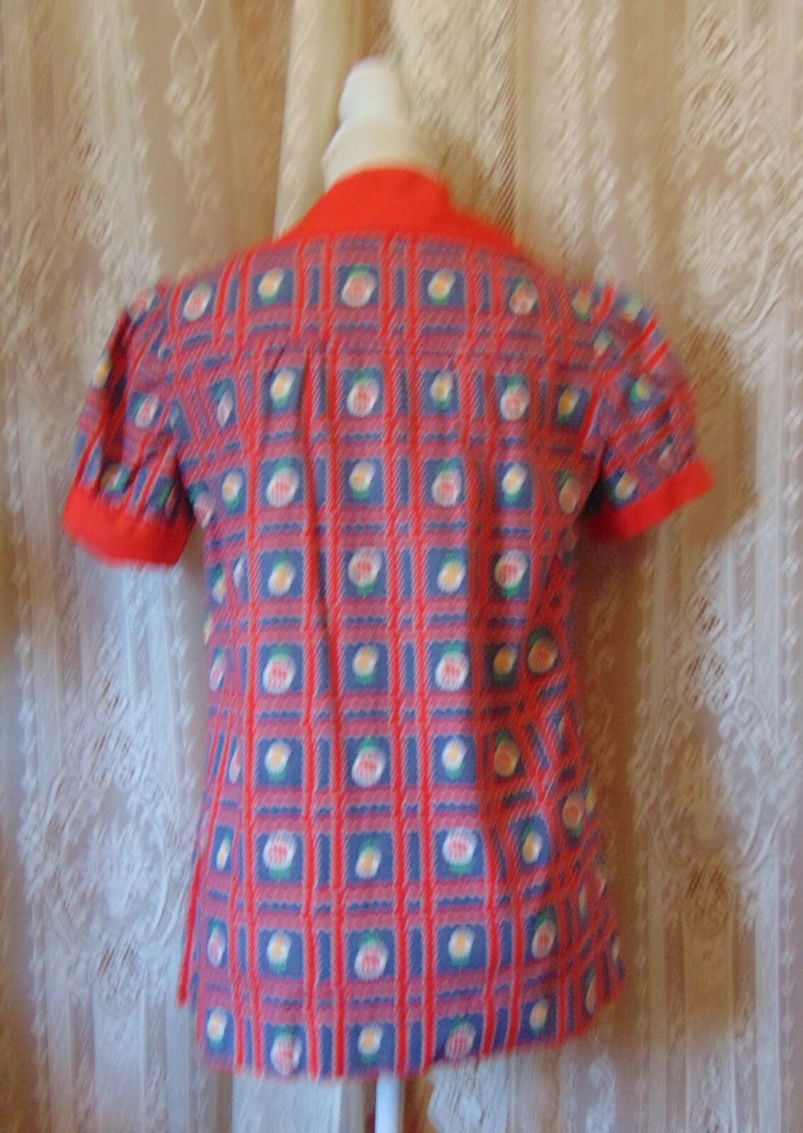 VTG 70s Boho Hippie Denim Look Cotton Smock Top S/M