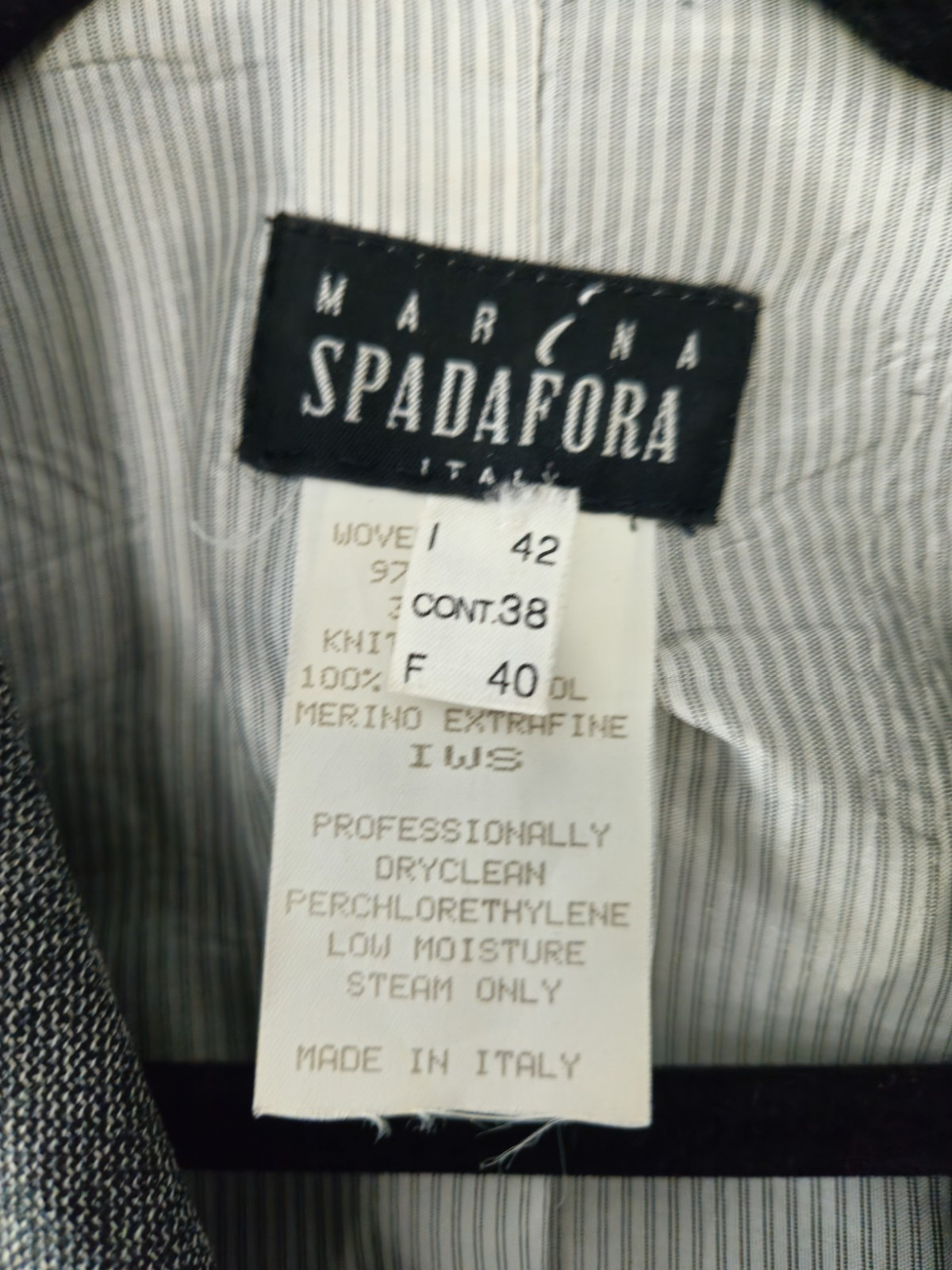 Vintage 90s Marina Spadafora Italy Womens 8 Blazer Skirt Suit Gray Black Block