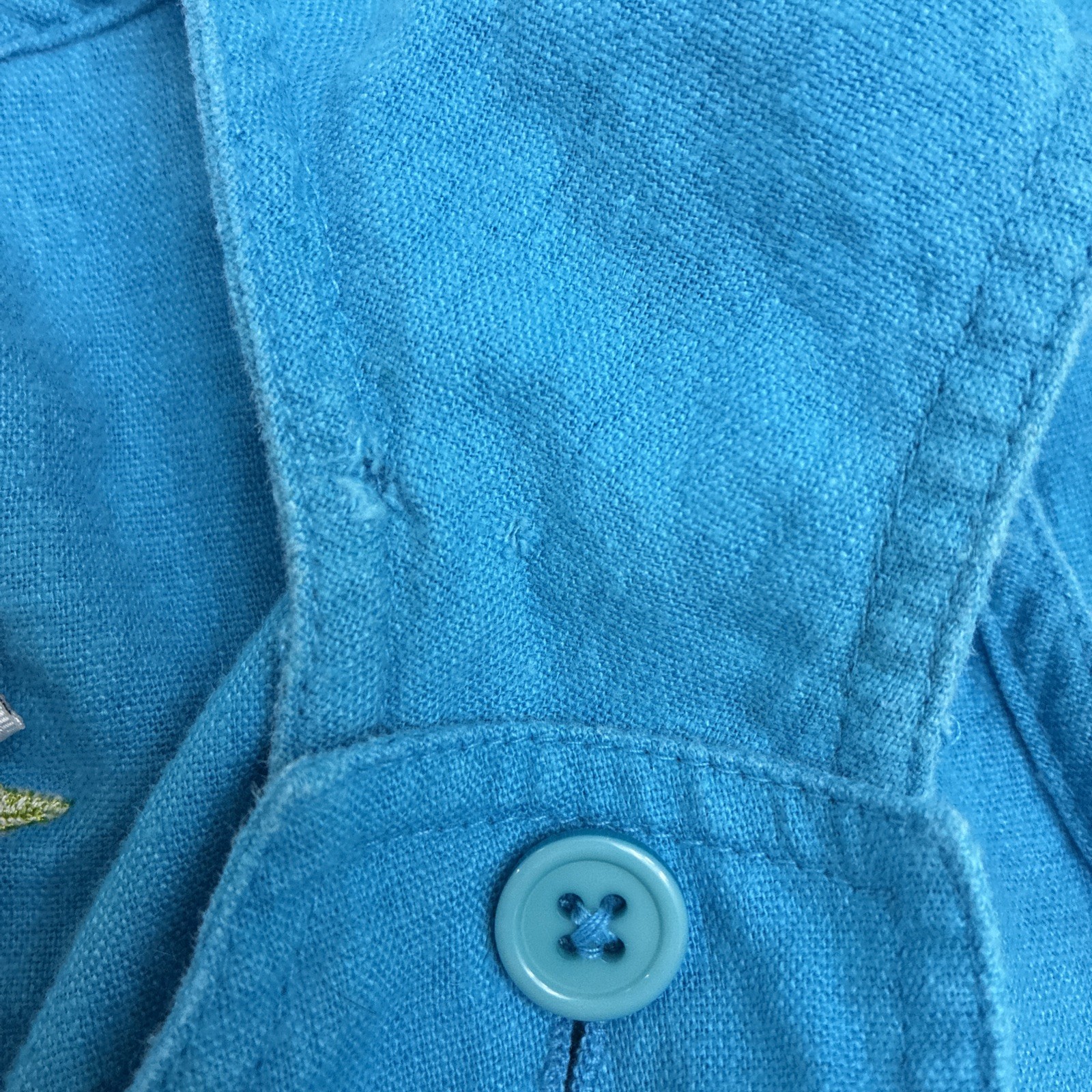 Vintage Quaker Factory Large Aqua Blue Celestial Linen/ Rayon Dress Pocket