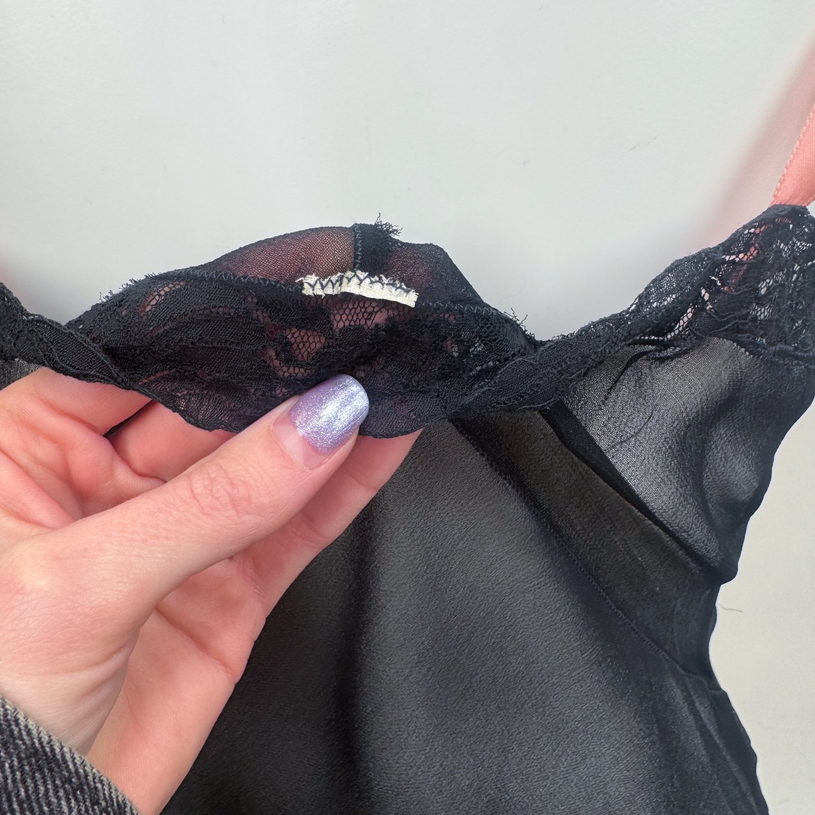 Vintage 1920s Black Silk Chiffon Bias lace Teddy Lingerie Art Deco Pink Ribbon