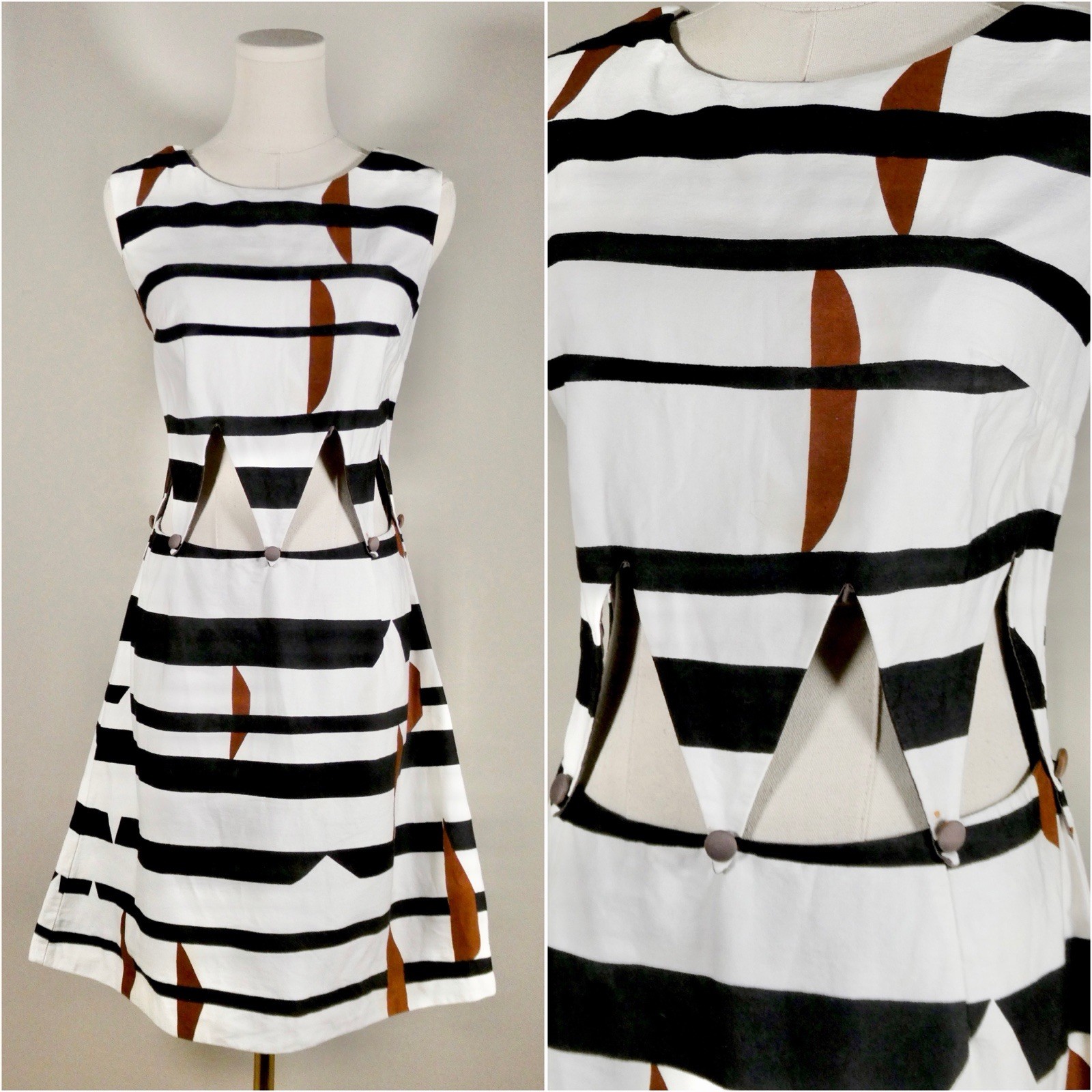 Vintage 1960s Triangle Cutout Dress Op Art Mod Monochrome 60s Medium M Cut Out