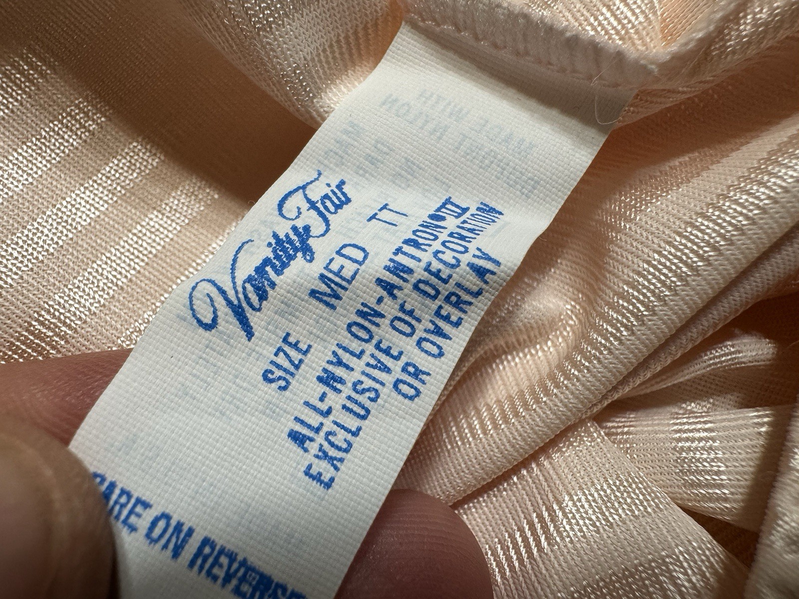 VTG Vanity Fair Pink STRIPES Fancy Lace Hem Nylon W-24-32” EUC Size S/M