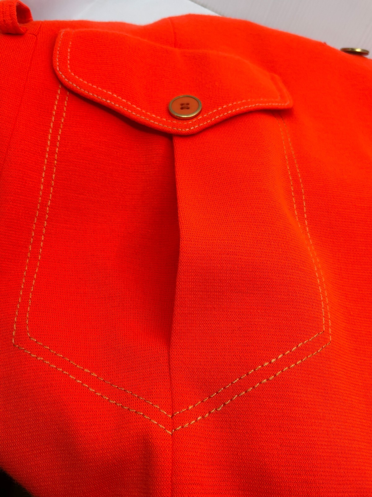 Vintage 1974-95 Womens Coat Size L-XL Orange Double Knit Buttons Tie Back Pleat