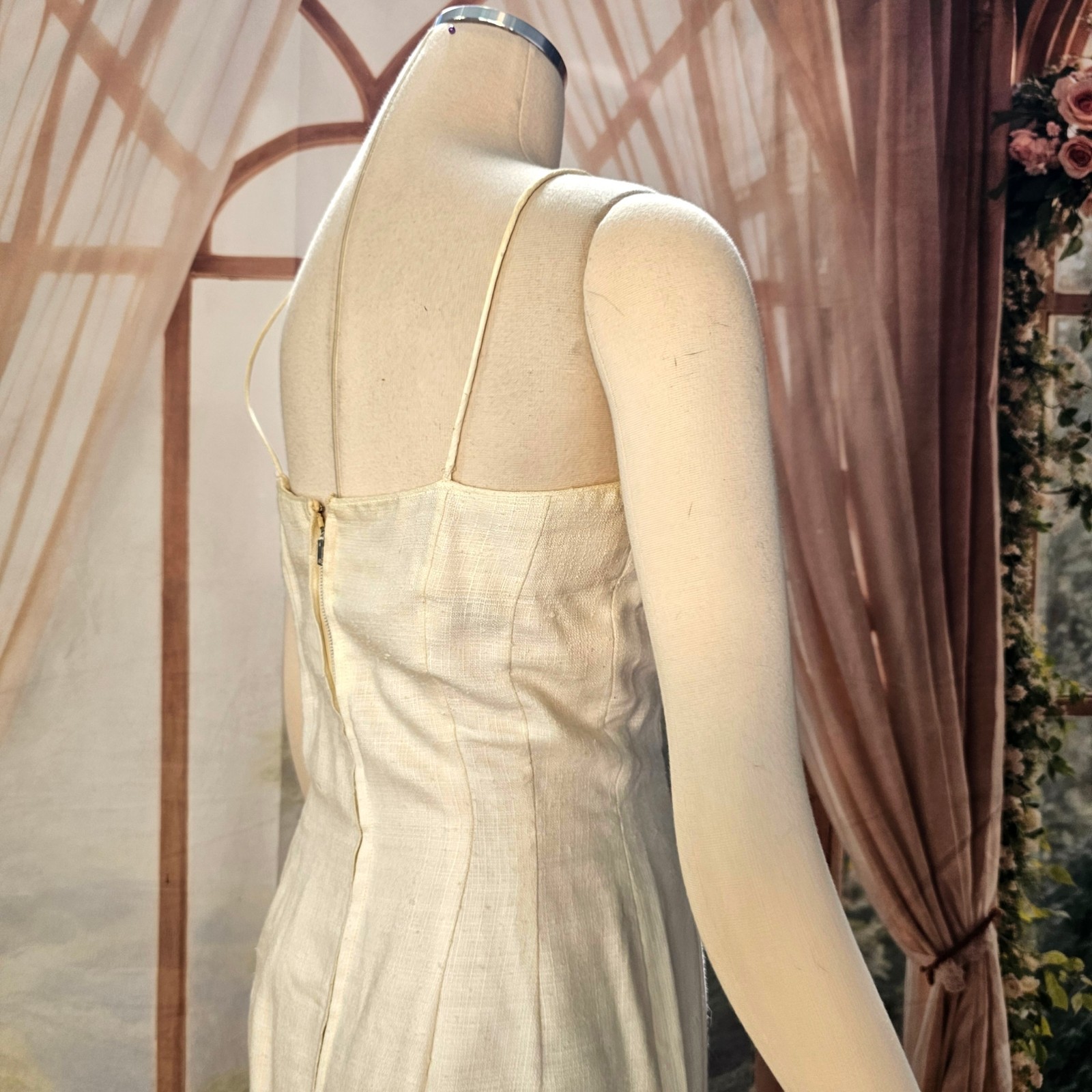 Vintage 1960’s Dress Shift Mod Cream Orange Beads and Rhinestone Embroidered