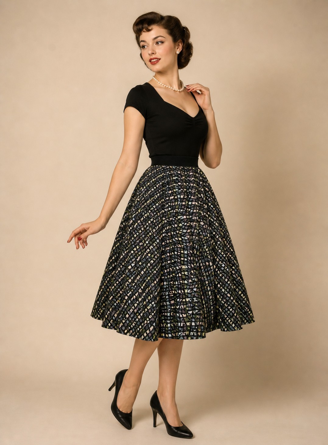Vintage 50s Atomic Joe Davidson Originals Circle Skirt MidCentury Flocked