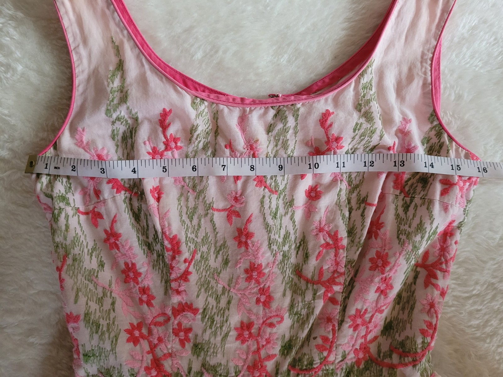 Vintage Handmade Pink Floral Embroidery Dress