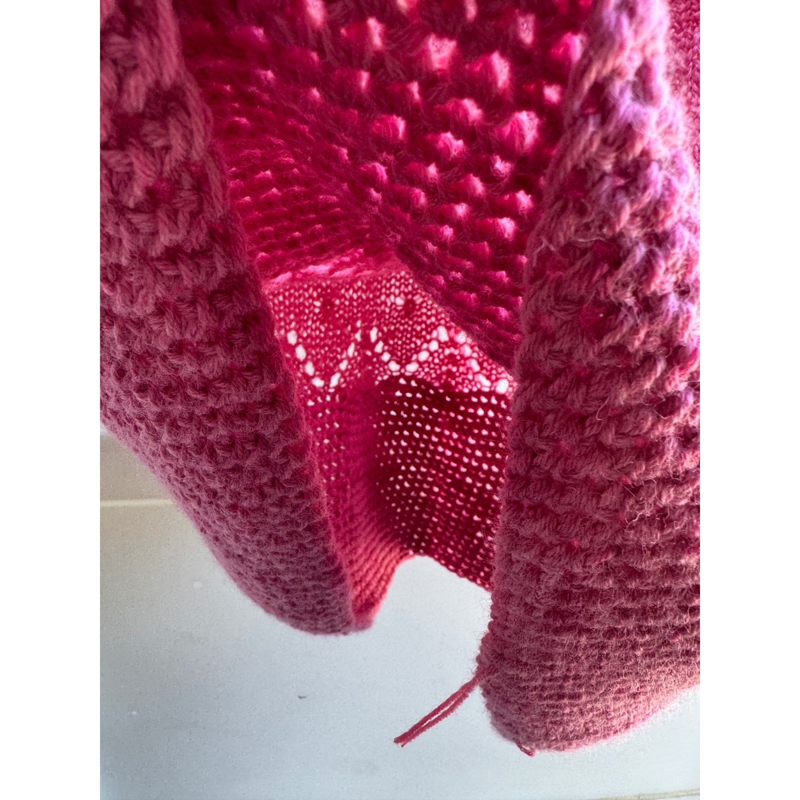Vintage Handmade Knit Top Magenta Pink Sleeveless Pointelle Artisanal Boho