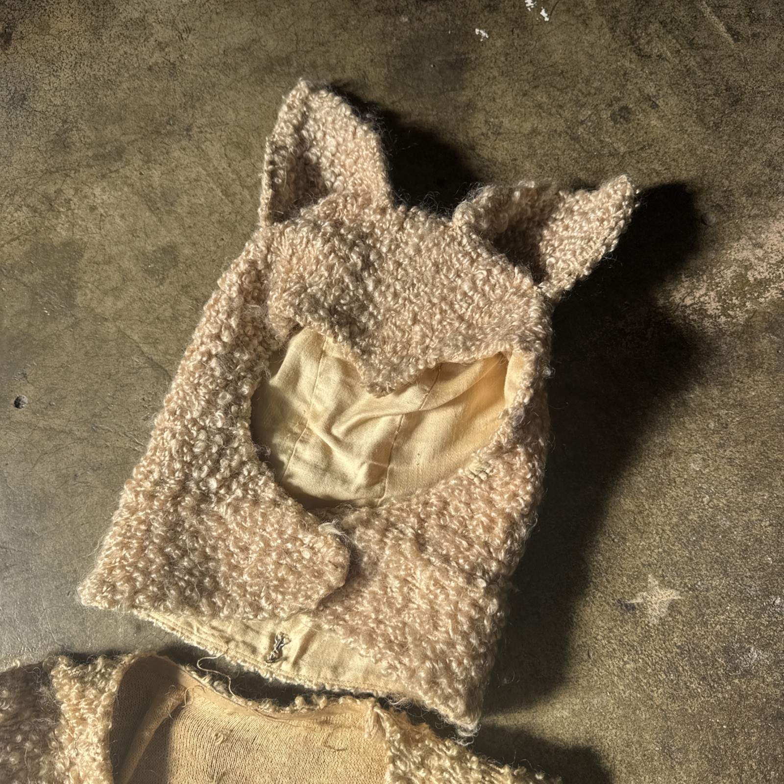 Vintage 1930s 1940s Blonde Curly Mohair Cat / Lamb Outfit Suit & Headpiece Hat
