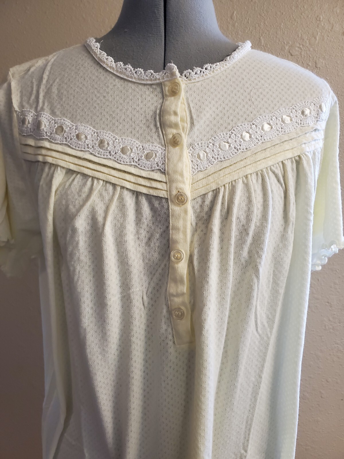 Vintage Go Softly Womens Night Gown Yellow Medium semi Sheer Cotton Grannycore