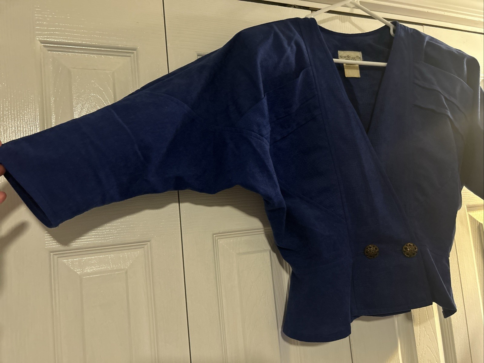 Vintage 80s Blondie and Me Blue Peplum Cropped Blazer Size 11 Polyester
