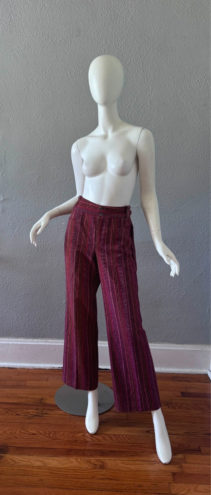 Vintage 70s Burgundy Retro Hippie Trousers Pants L/XL