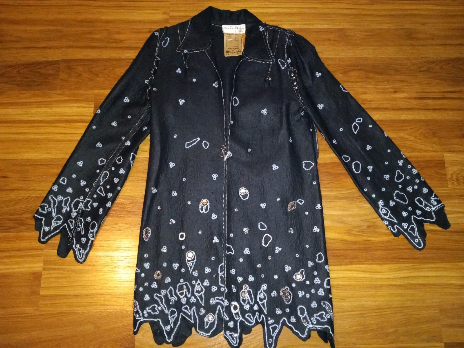 Vintage Zandra Rhodes Couture Black Felt Embellished Jacket Handmade England M