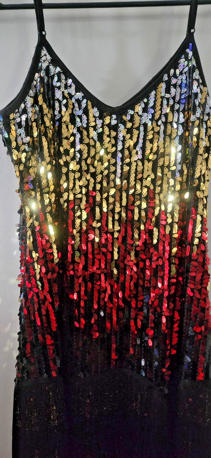 Flapper Gradient Sequin Fringe Party Dress w/Adjustable Straps Size Small