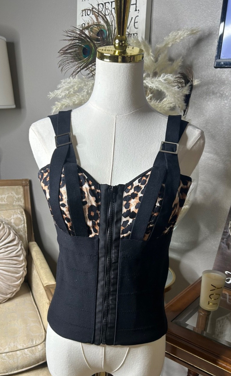 Vintage Frederick’s of Hollywood Leopard Corset Whimisgoth Grunge Mobwife