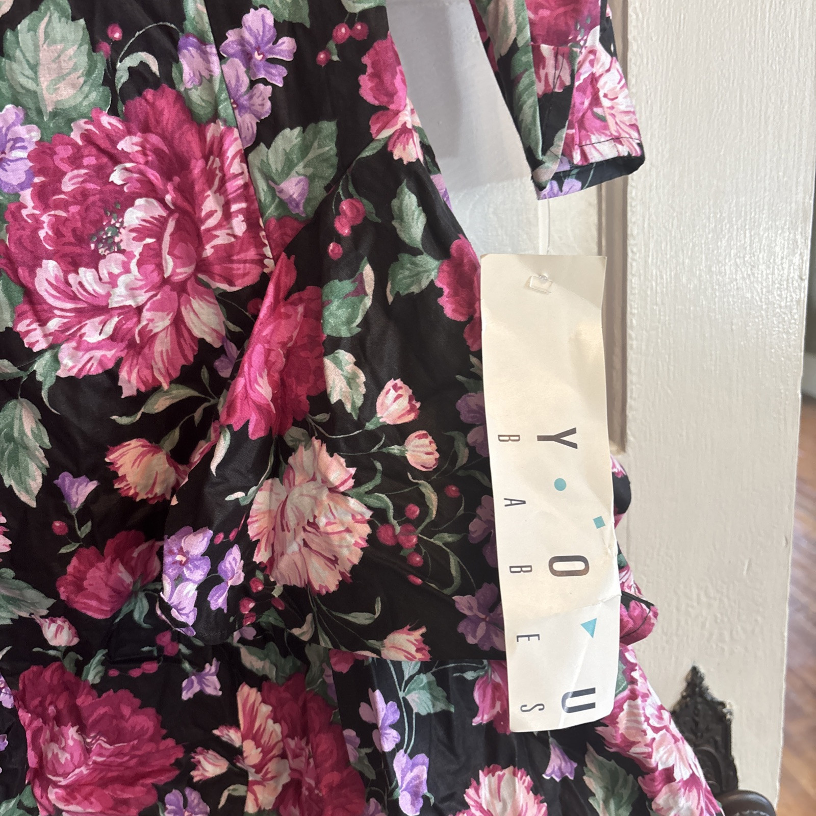 Vintage 80s Cottage Core Puff Sleeve Floral Punk Dress Peplum 3 XS Mini New Wave