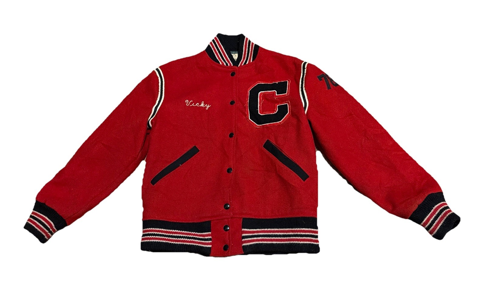 Vintage 70s Wool Varsity Letterman Jacket “C” Women Size 40 Red Standard Pennant
