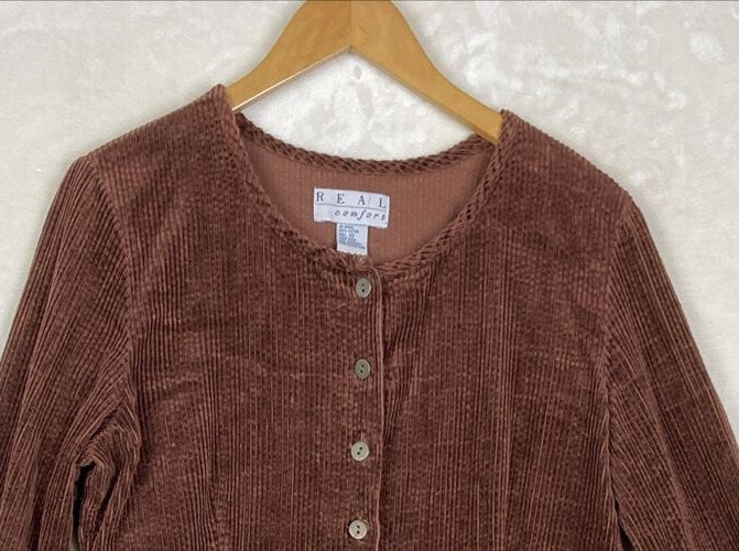 VTG 90/Y2K Real Comfort Corduroy Dress Womens 10 Brown Thick Heavy Pocket Midi