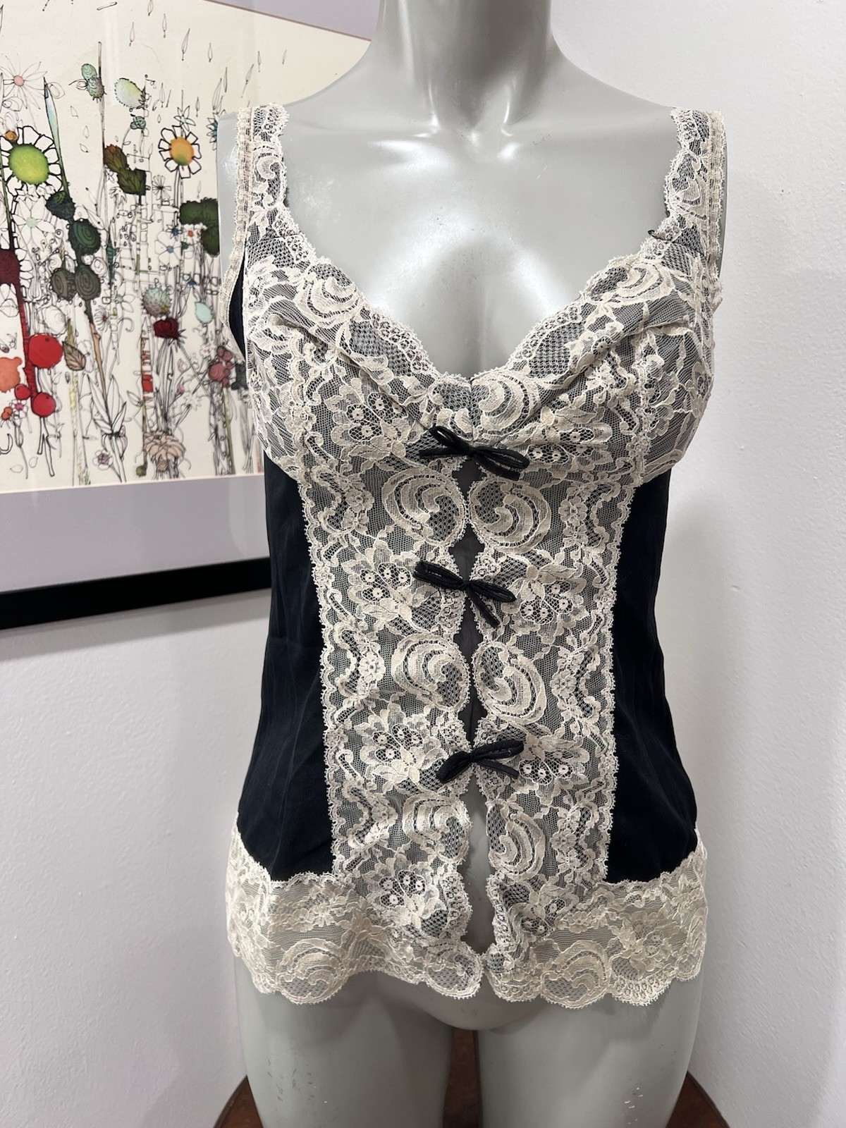 Vasarette Vintage Cami. Black Tricot with Lace 34