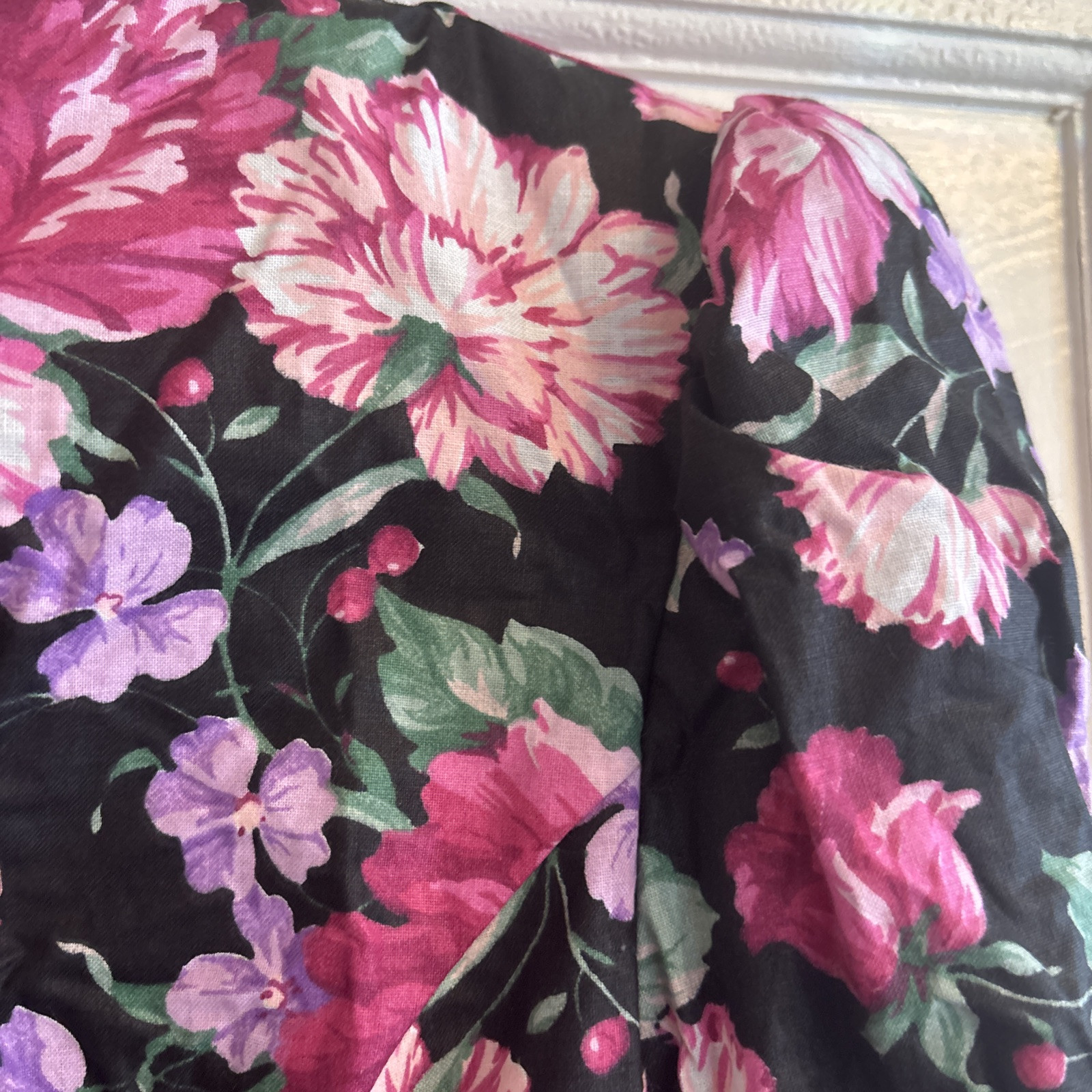 Vintage 80s Cottage Core Puff Sleeve Floral Punk Dress Peplum 3 XS Mini New Wave