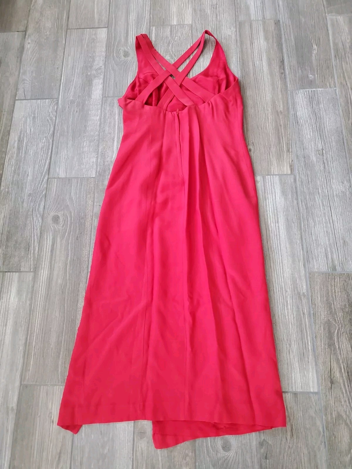 Vintage CDC Red Strapped Back Evening Dress W/Slit . Size 14. Made In USA