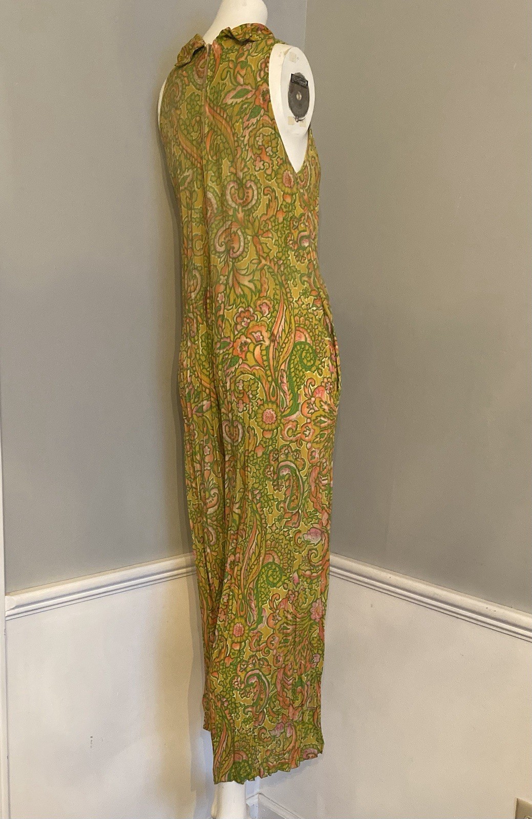 Vintage Womens Jumpsuit Wide Leg Mod Disco Boho Paisley Sleeveless Hippie Size M