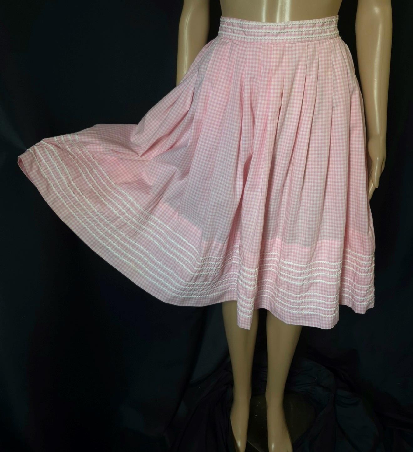 ROCKABILLY PRINCESS PINK GINGHAM 1950s vintage COTTON A-line SKIRT 24 inch waist