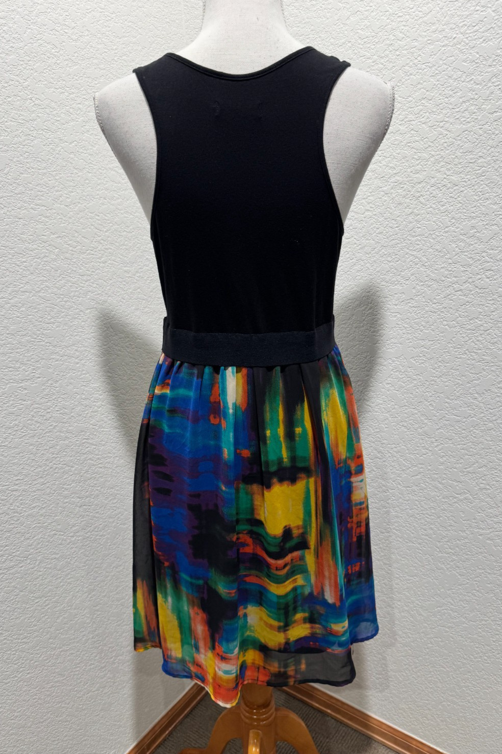 Vintage 80s Vicky Tiel Sleeveless Tank Dress 6 Sheer Abstract Skirt MOD Grunge