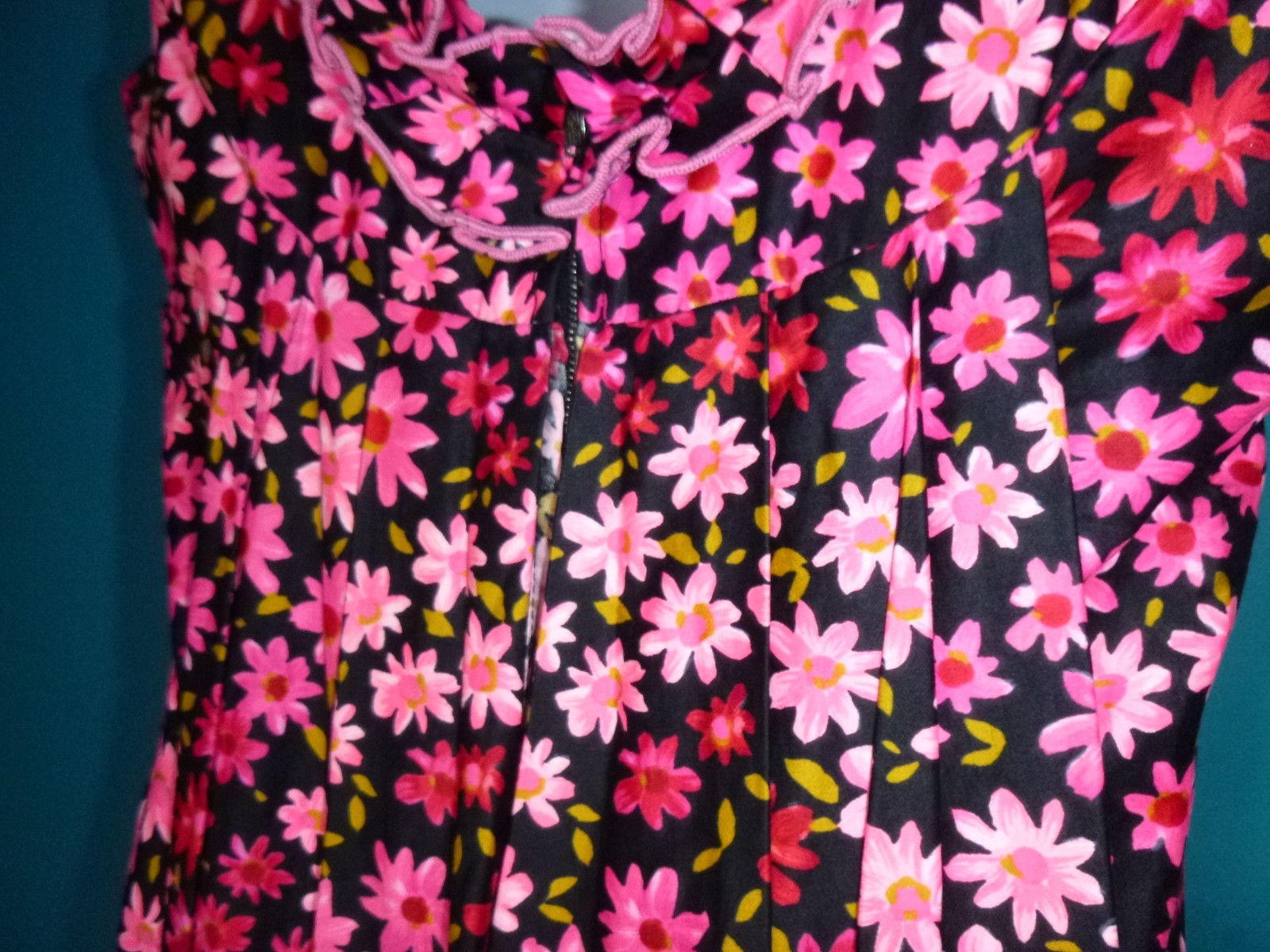 Vtg Charlotta Of California By Glazier Flower Power Maxi Dress PINK Daisies Sz M