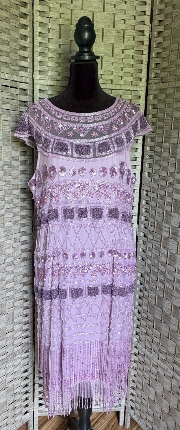 Gatsbylady London Lavender Lilac Flapper Dress Size 14