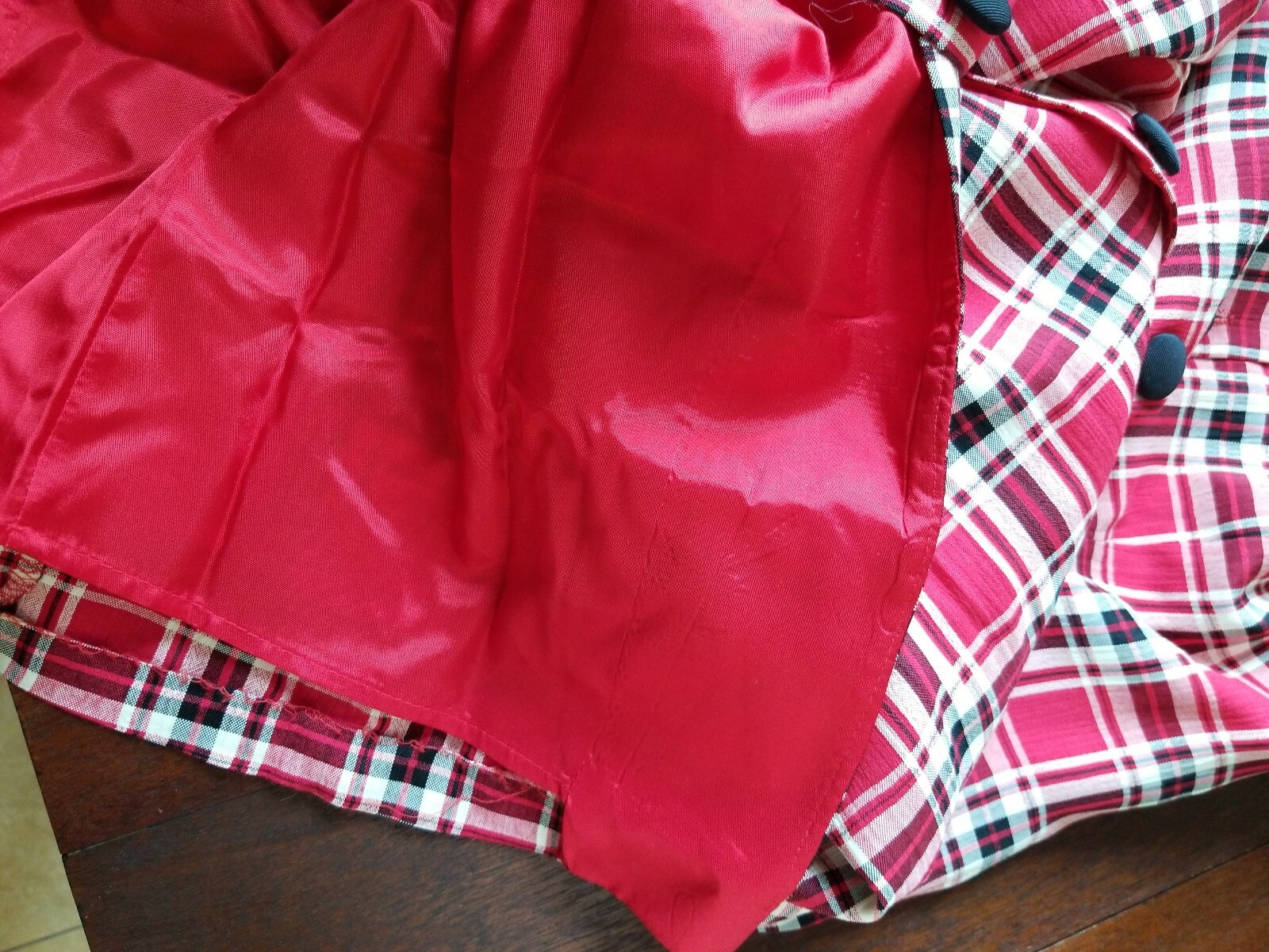 MISTY LANE ILGWU Union Label Red Black White PLAID Midi DRESSS Vtg 80s Sz 4