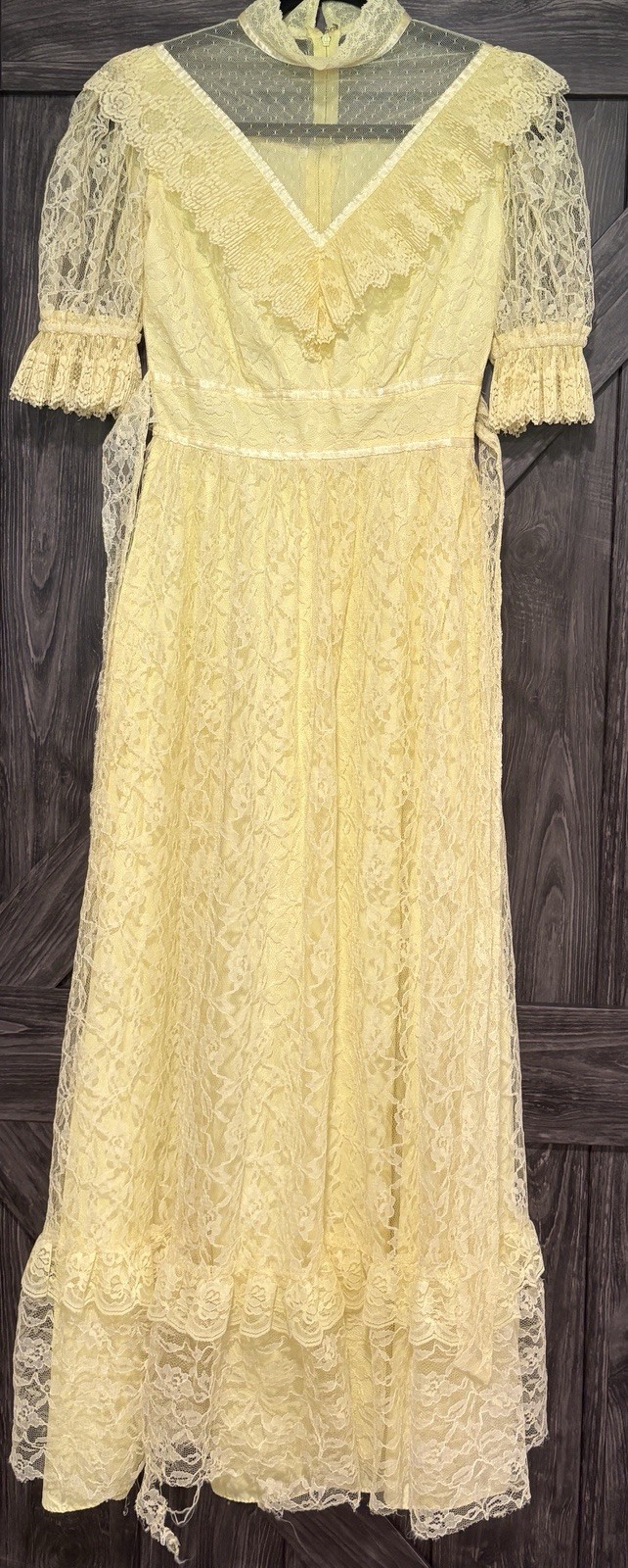 J.C. Penney Vintage Yellow 70s Edwardian Party Prom Dress Gown Sz 7/8