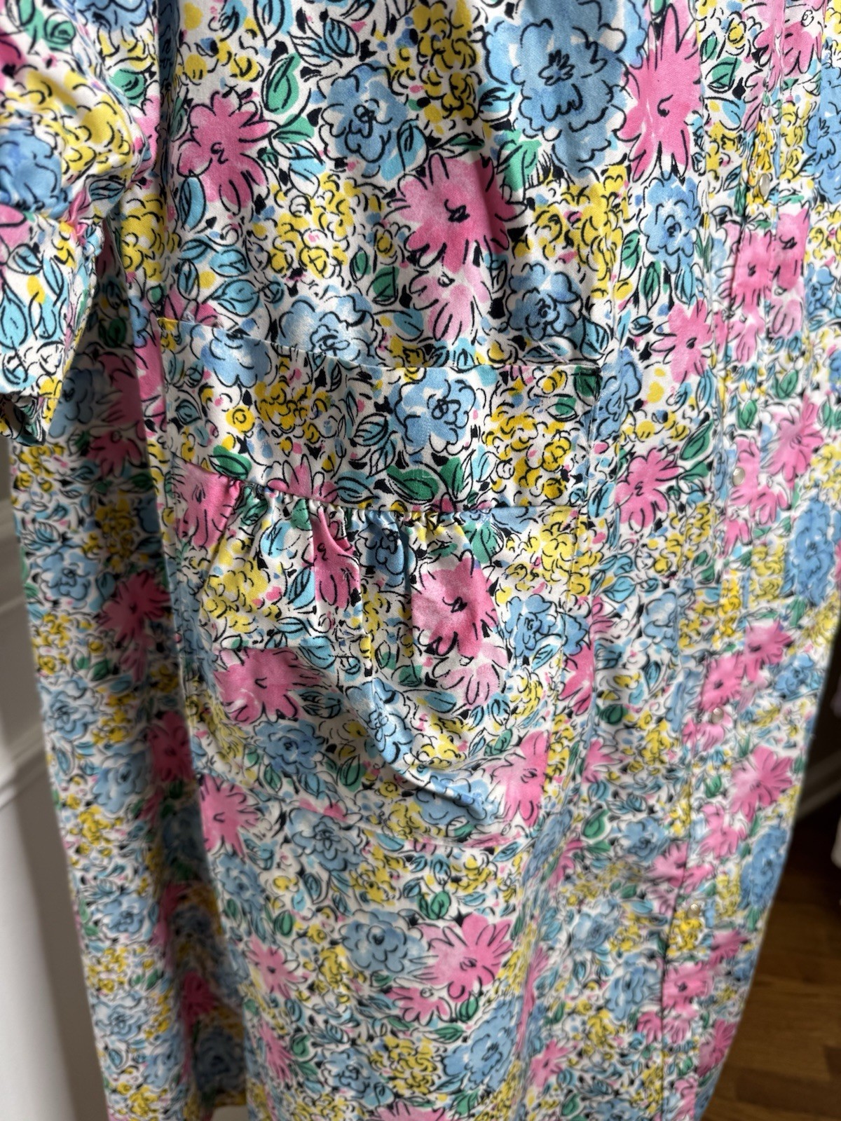 Vintage Carriage Court Bright Florals Cotton House Dress Nightgown Sz L Womens E