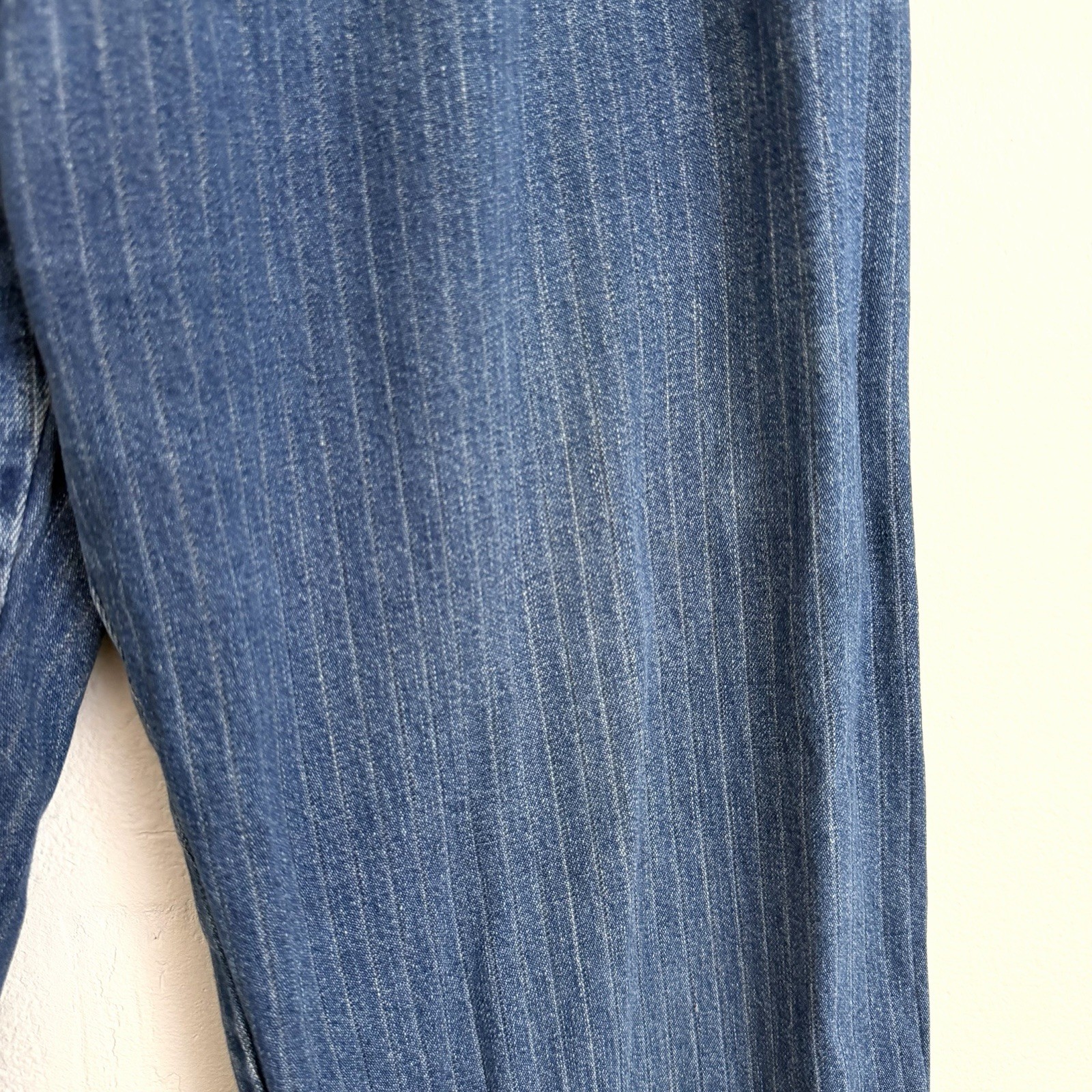 Vtg 80s Lee High Waist White Pinstripe Denim Mom Jean Tapered Pleated Barrel 7