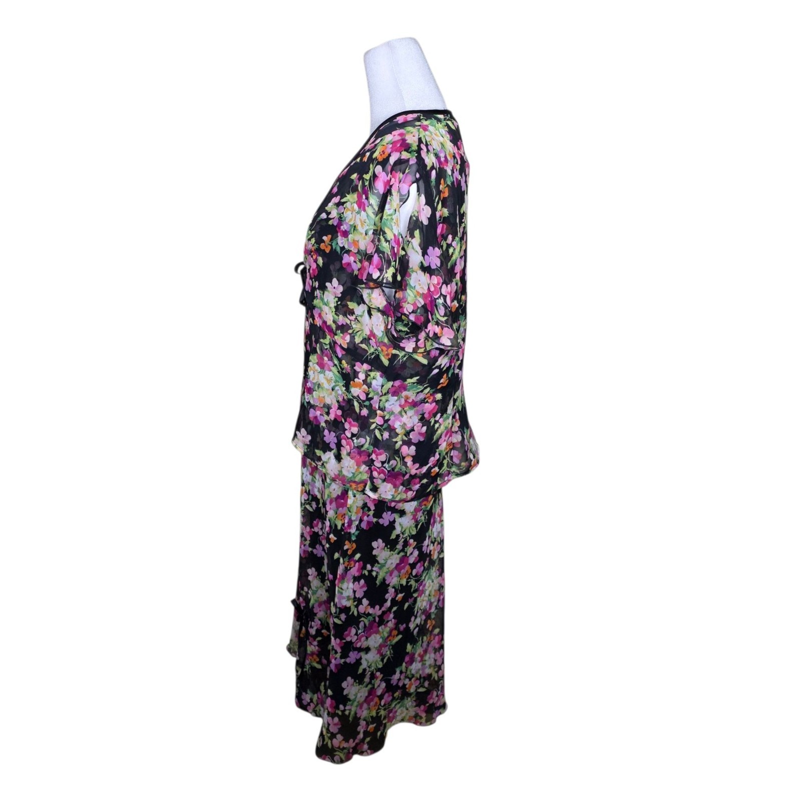 Vintage 90s Floral Slip Dress Womens XL Black Pink Bolero Topper