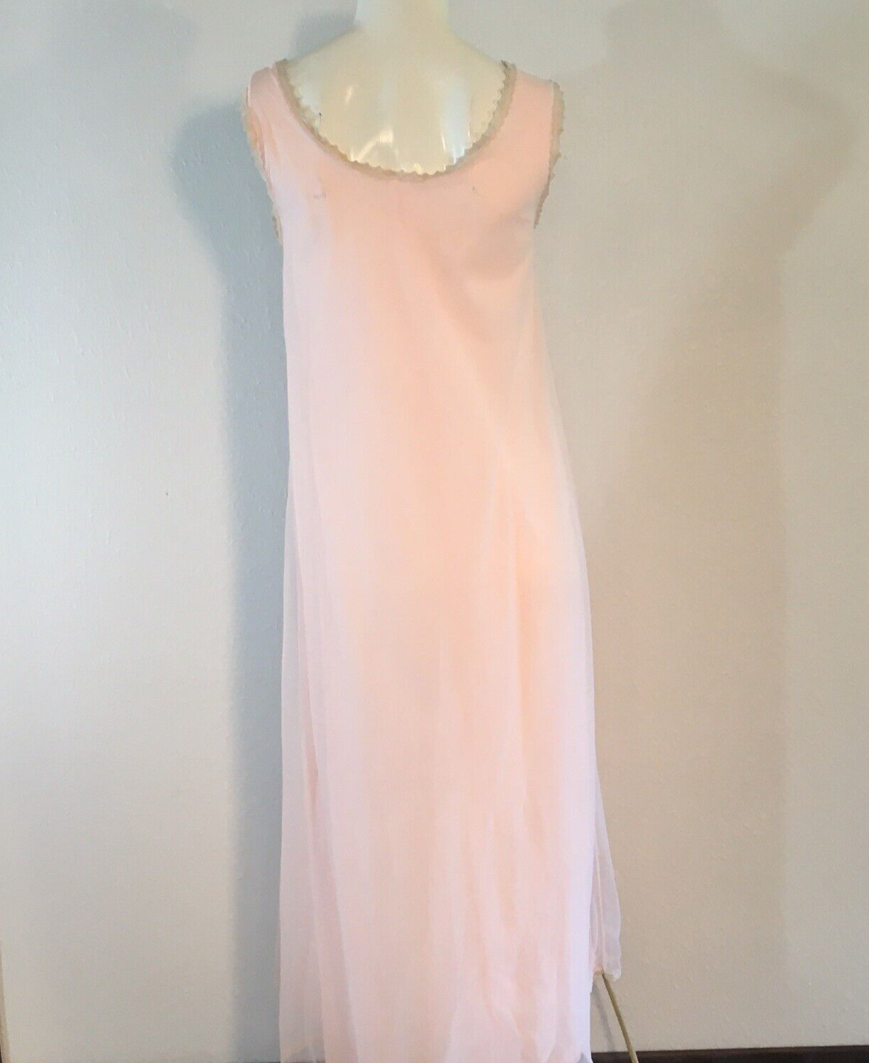Vintage Gilead Ankle Length Nightie Pink With Cream Lace Trim Made in USA Medium