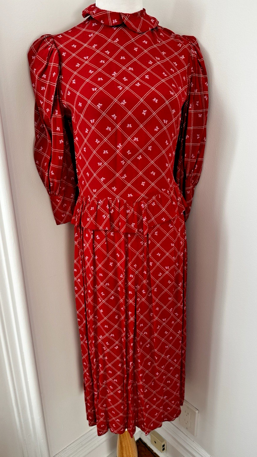 Vintage 1980s Jane Schaffhausen Belle France Red Dress Butterfly Design Sz 4